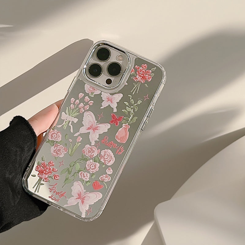 Phone Cover for iPhone 13 Pro 6.1 inch Butterfly Rose Flower Pattern Electroplating Mirror Surface TPU Case Phone Cover for iPhone 13 Pro 6.1 inch Butterfly Rose Flower Pattern Electroplating Mirror Surface TPU Case